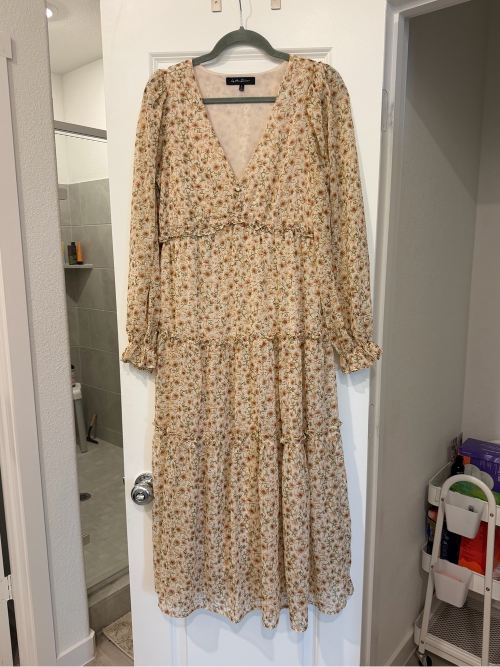 Cream Floral V-Neck Tiered Maxi Dress